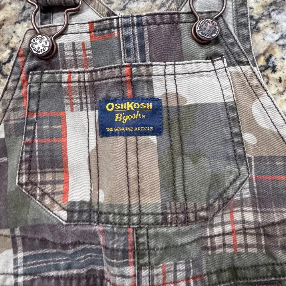 OshKosh Bgosh Boy Camo Plaid Patchwork Overalls 18 Months Green Brown v